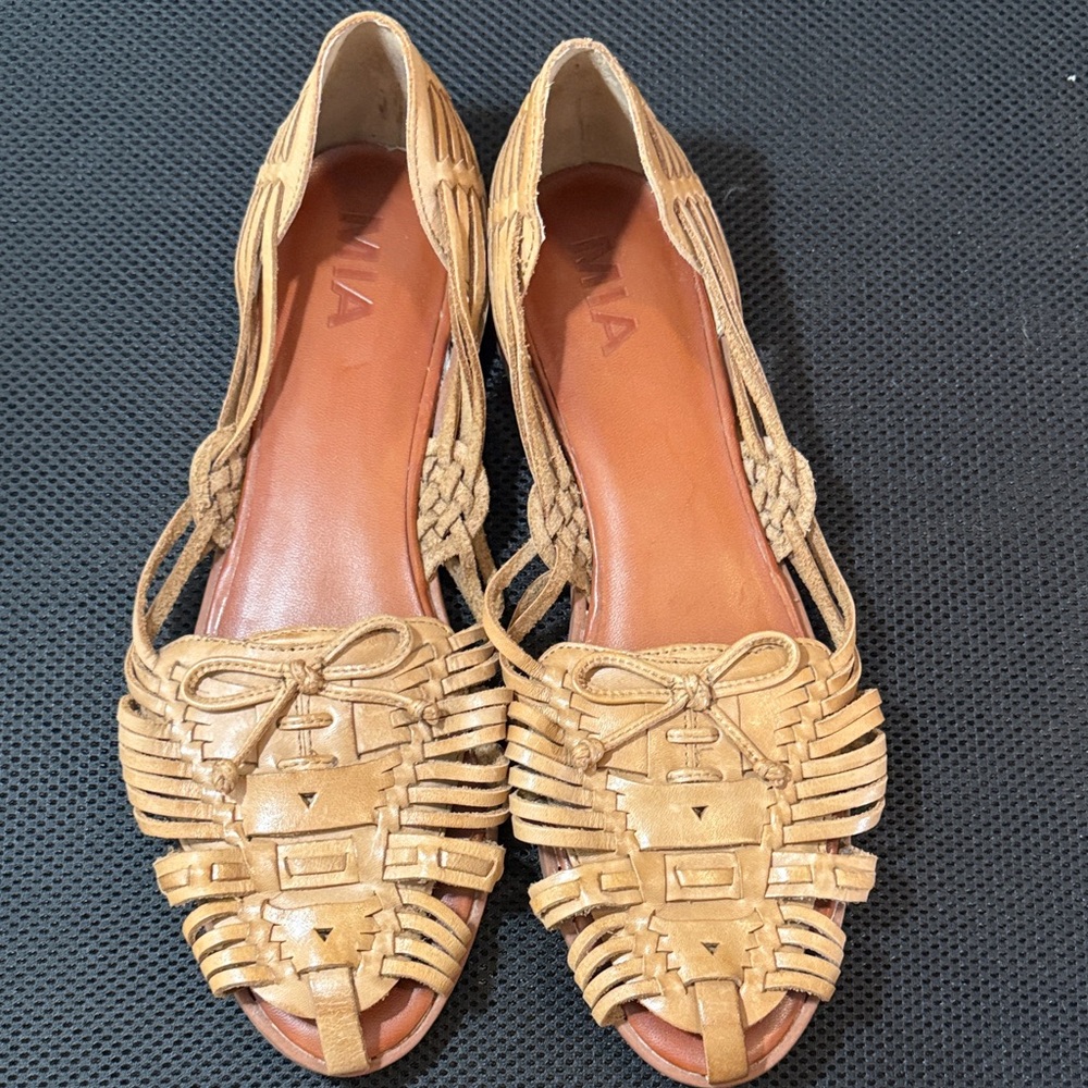 Tan Woven Leather Flats